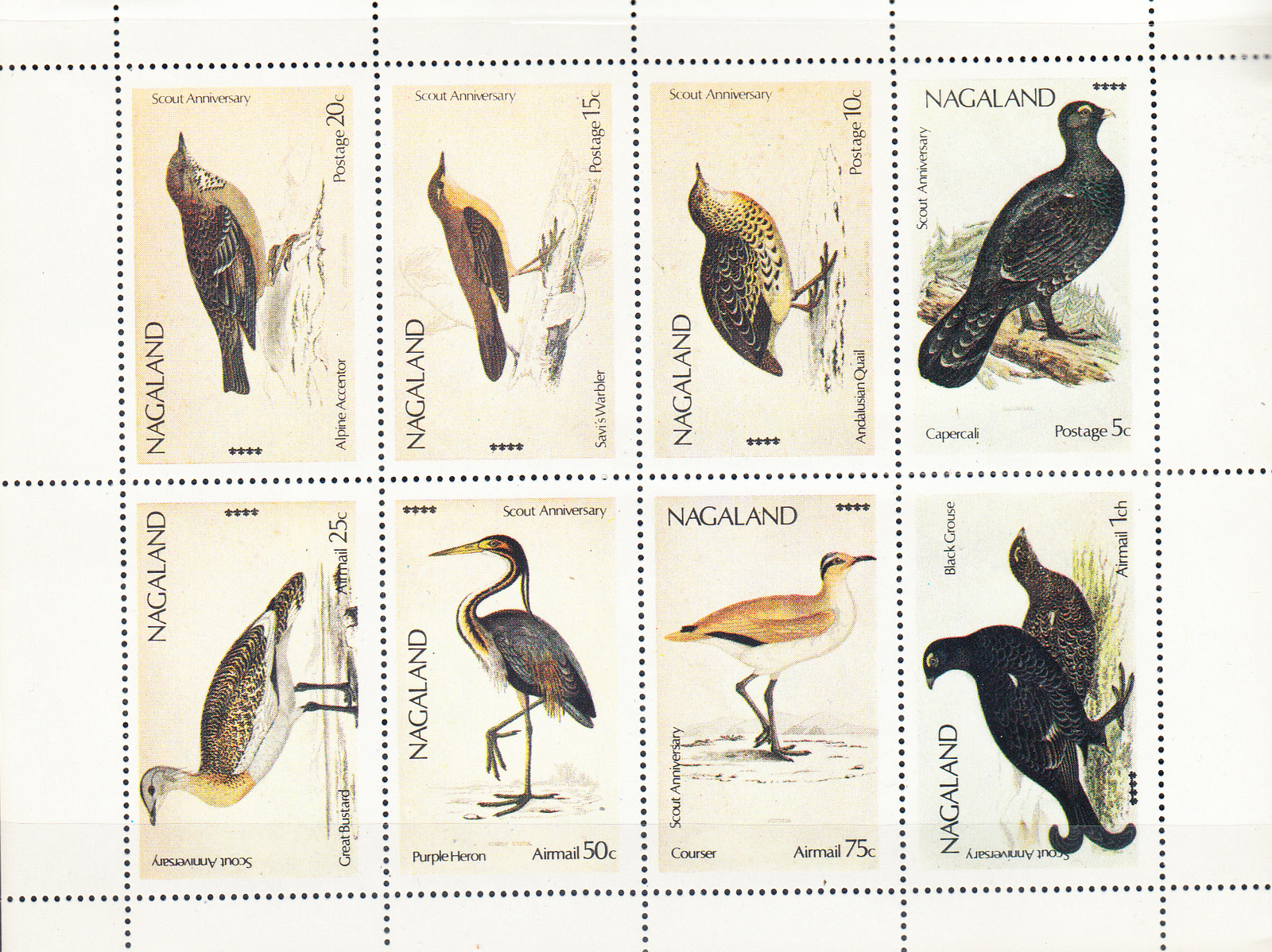 W NAGALAND ST 001 MS BIRDS PERFORATED MINI SHEET
