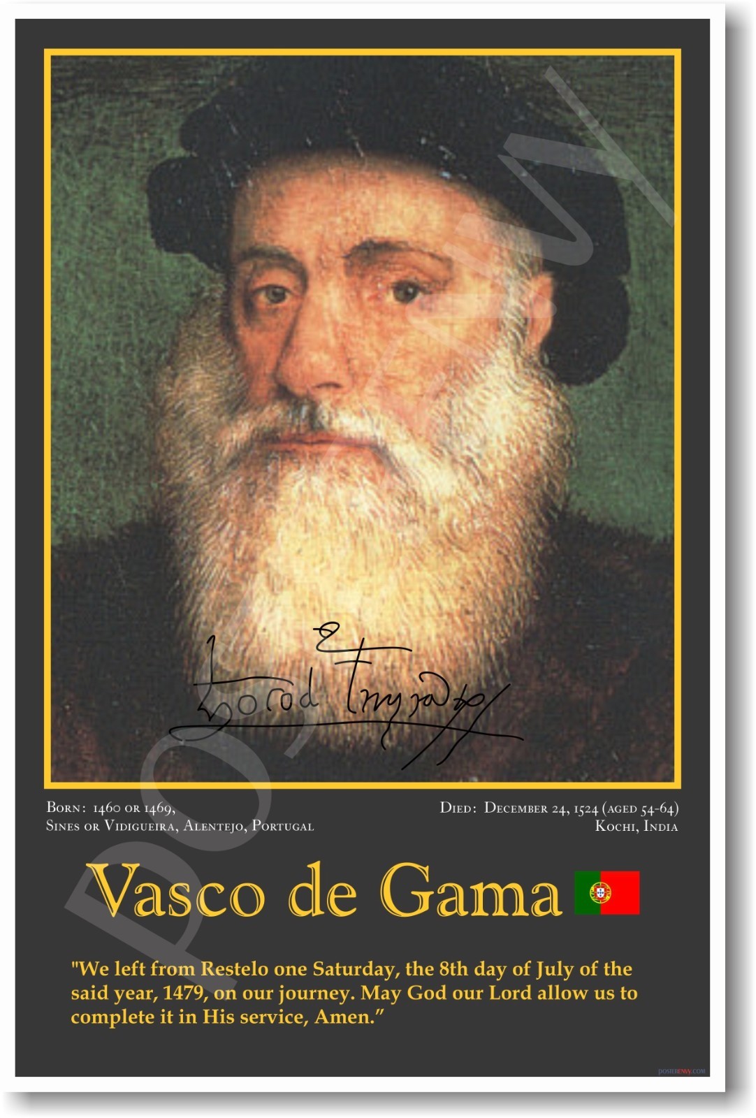 Vasco de Gama - Portuguese Explorer - World History - Classroom New POSTER