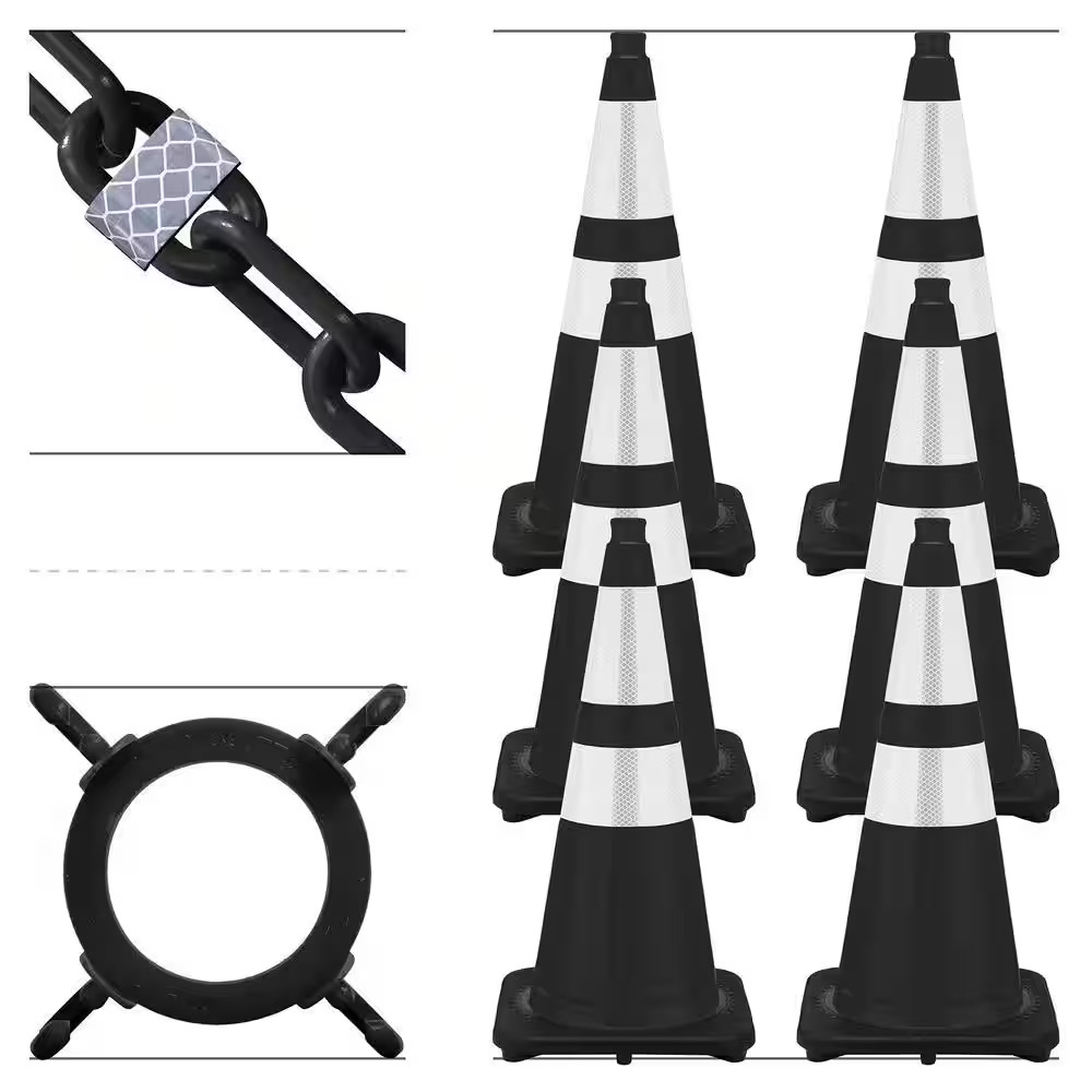 28 In. Black Reflective Traffic Cones and Reflective Chain Kit