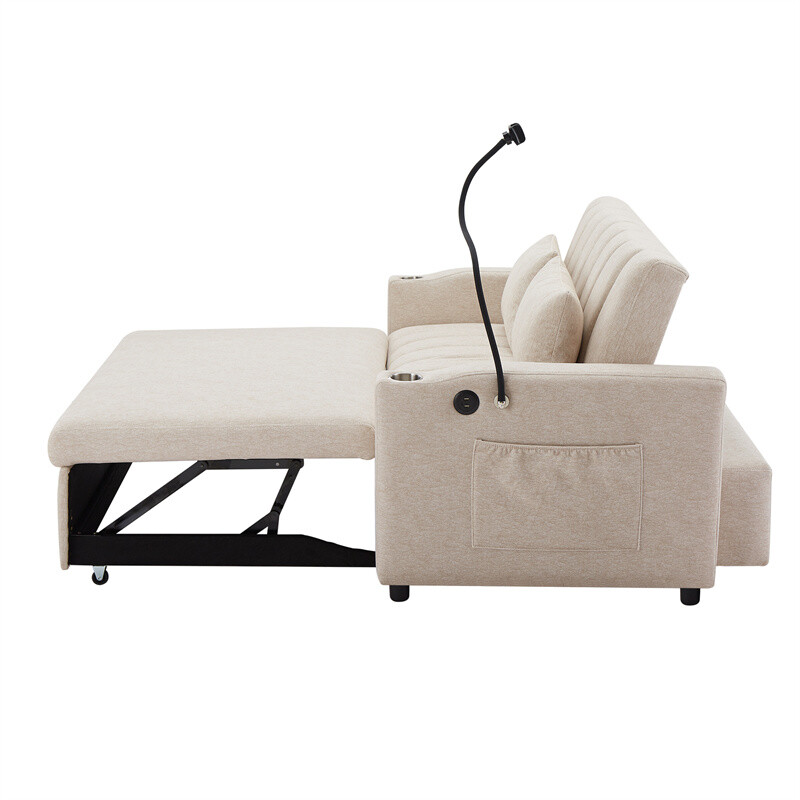55.9" Convertible Sofa Bed Loveseat Sofa w/Adjustable Backrest & Phone Holder