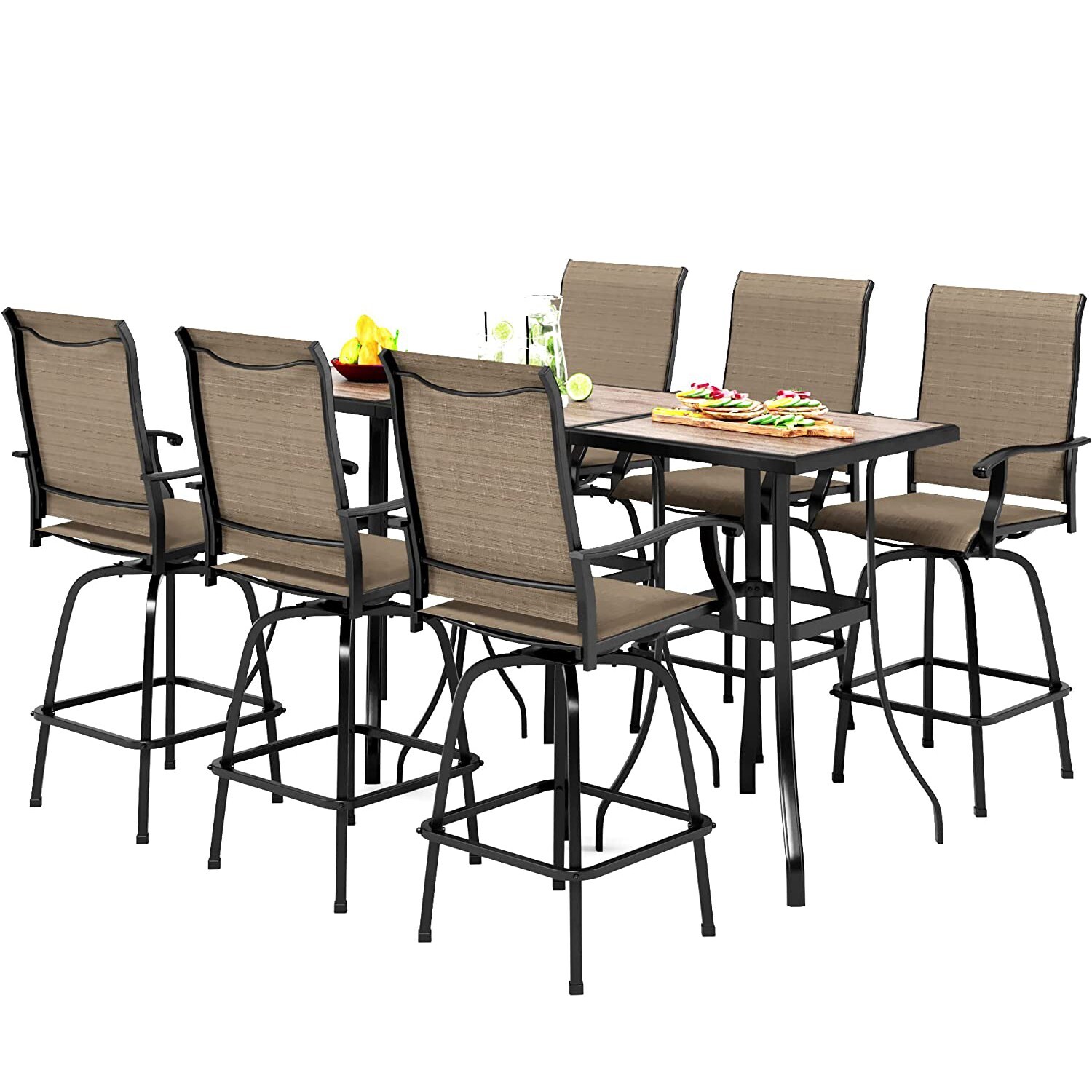 Patio Bar Table Chair Set of 9 Swivel Bar Height Chair Bar Chairs Outdoor Stools