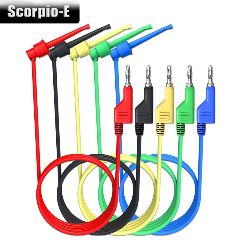 5PCS 4mm Stackable Banana Plug to Test Hook Clip Test Leads Mini Grabber Cable