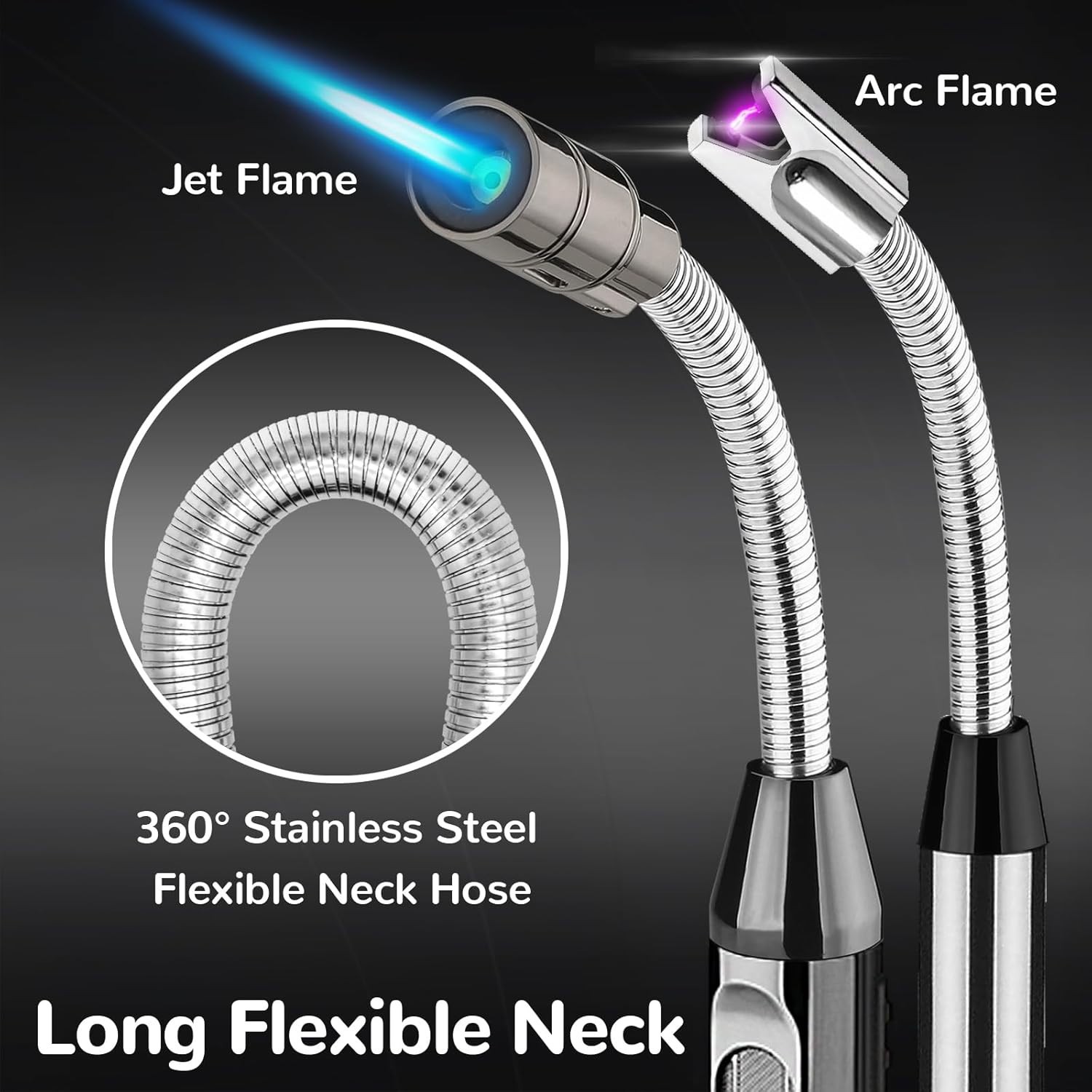 2 pcs Torch Lighter Refillable Butane Long Flexible Neck Multipurpose Black Rech