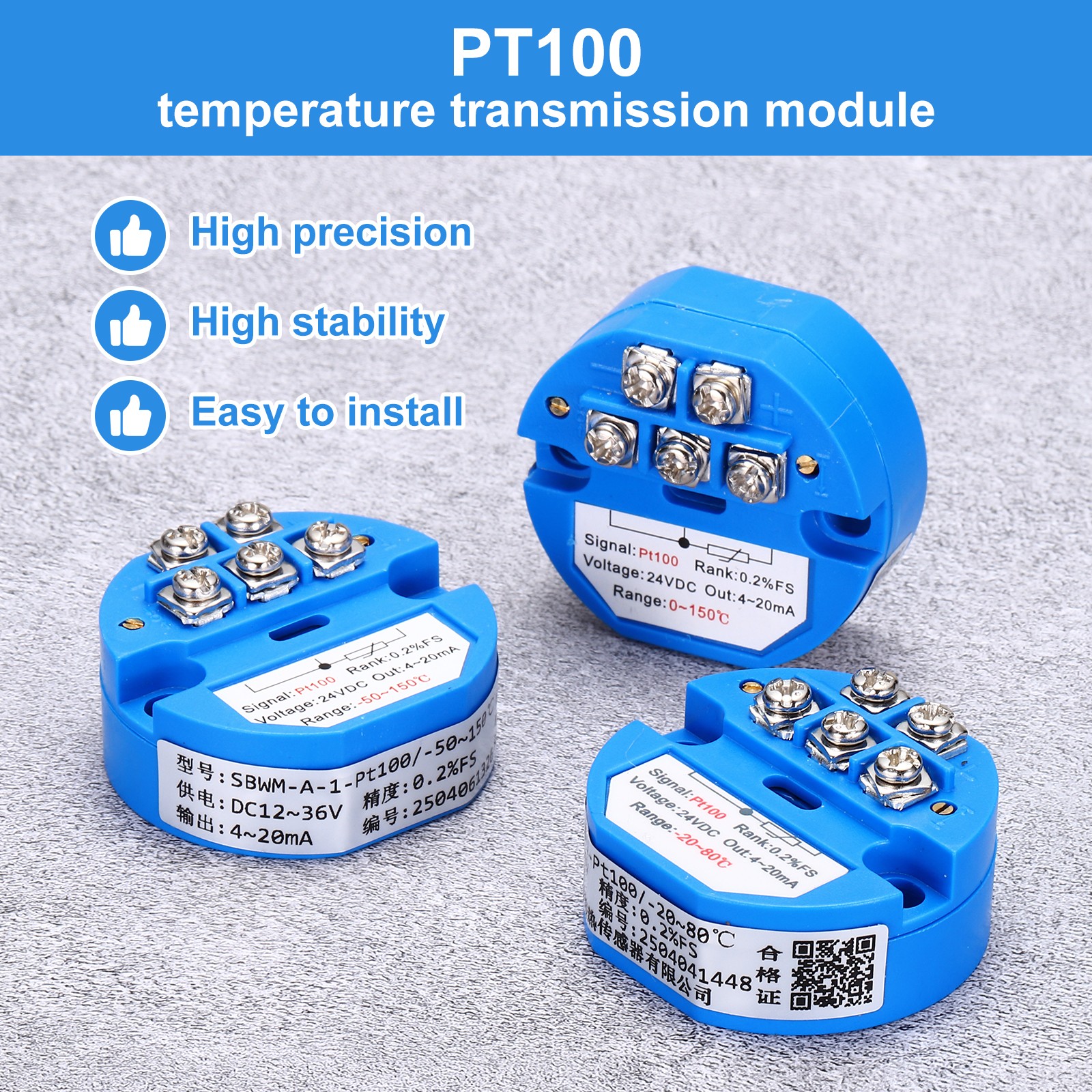 2Pack -50-100C RTD PT100 Temperature Sensor Transmitter Module 4-20MA DC24V