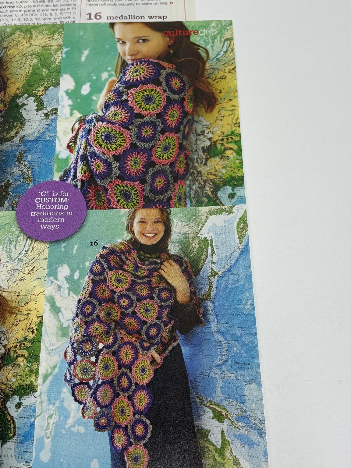 Medallion Wrap Crochet Pattern  70x62in Magazine Pages