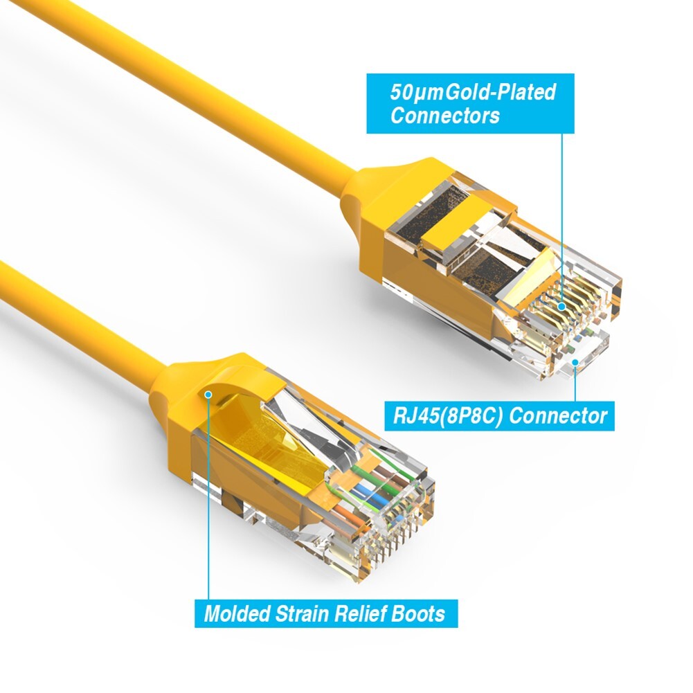 4FT CAT6 RJ45 Slim Ethernet LAN Network Patch Cable UTP Copper Wire 28AWG Yellow