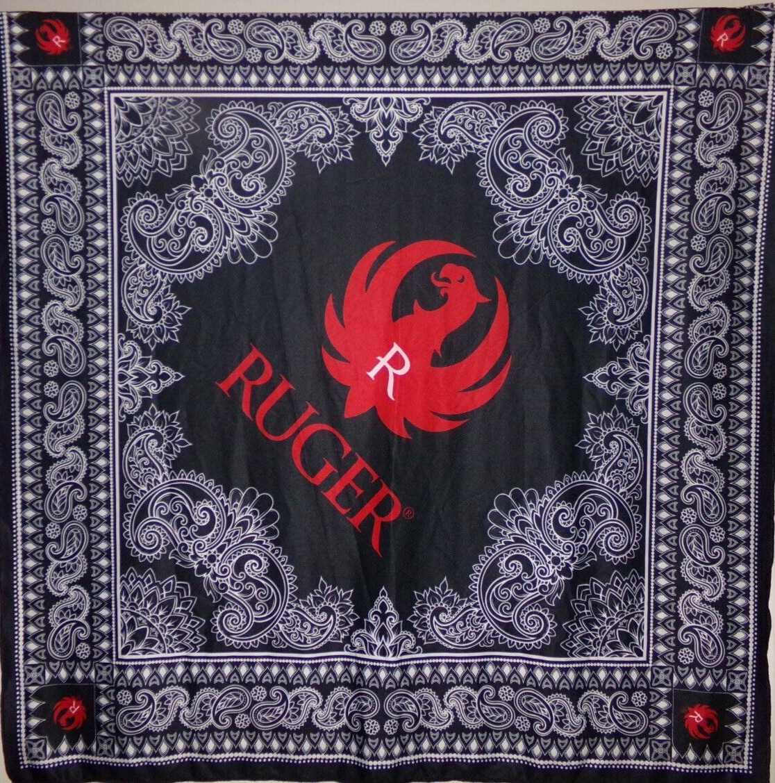 Ruger Black & Red Neck Scarf/Bandana/Face Mask 27"x 27" 100% Polyester