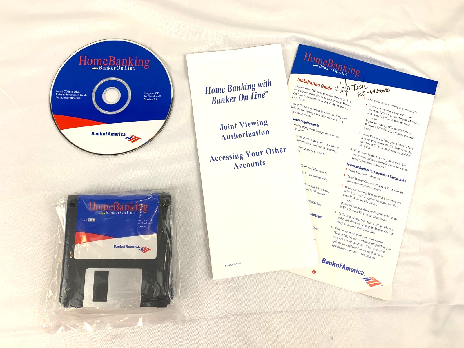 Vintage 1999 Bank of America HomeBanking v2.1 Software CD & Sealed Floppy Disks