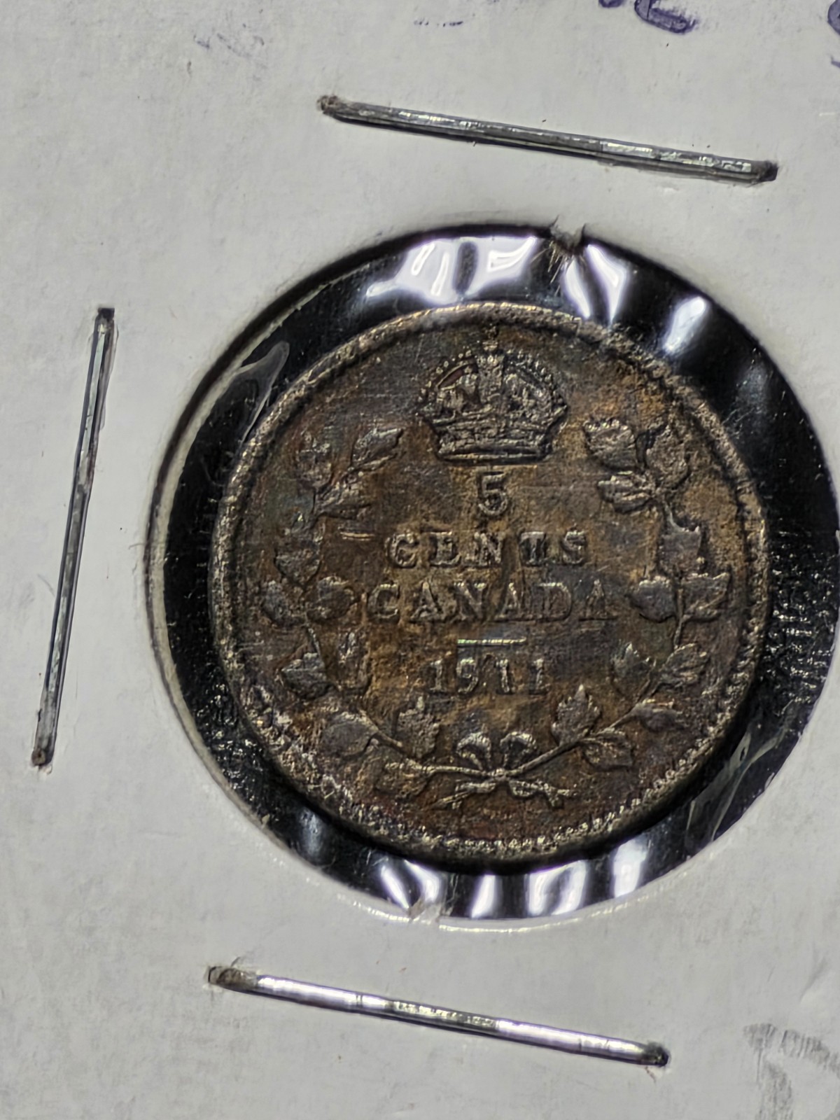 1911 Canada George V Silver 5 Cents #DR9