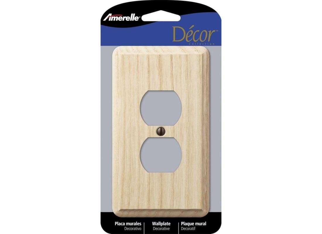 Contemporary Outlet Wallplate, 5-1/4 in L, 3 in W, 1 -Gang, Wood, Ash, Screw Mou
