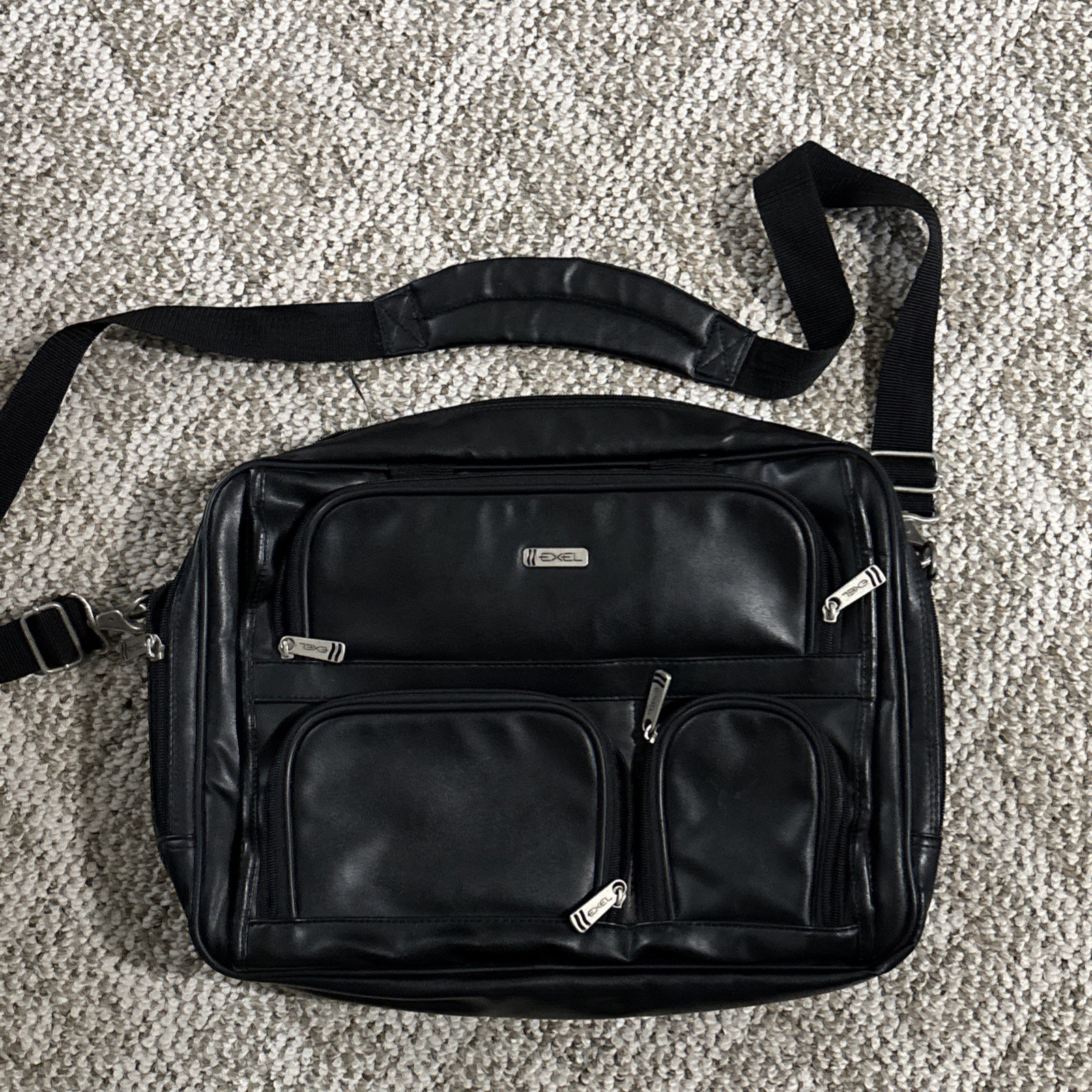 Exel Genuine Leather (?) Laptop Bag Briefcase Black Made In China