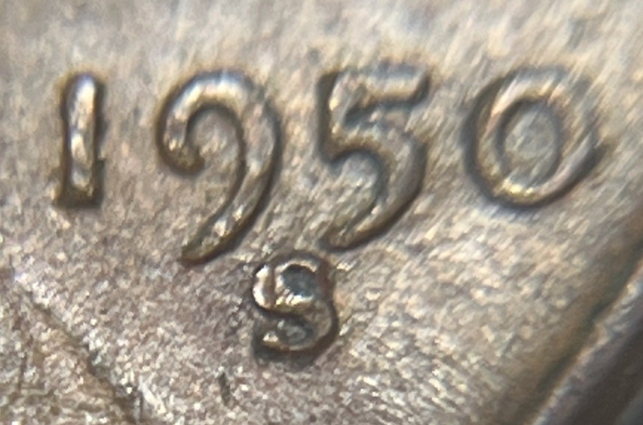 1950 S Lincoln Penny Error Misplaced Mint Mark Error