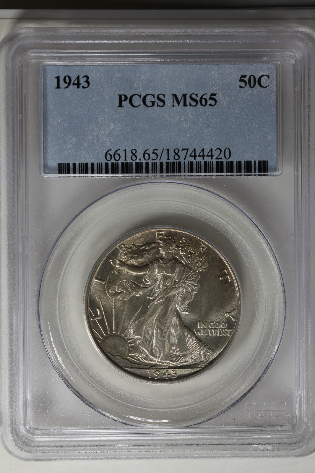 1943  .50  PCGS  MS65     Walking Liberty,  Lady Liberty Half