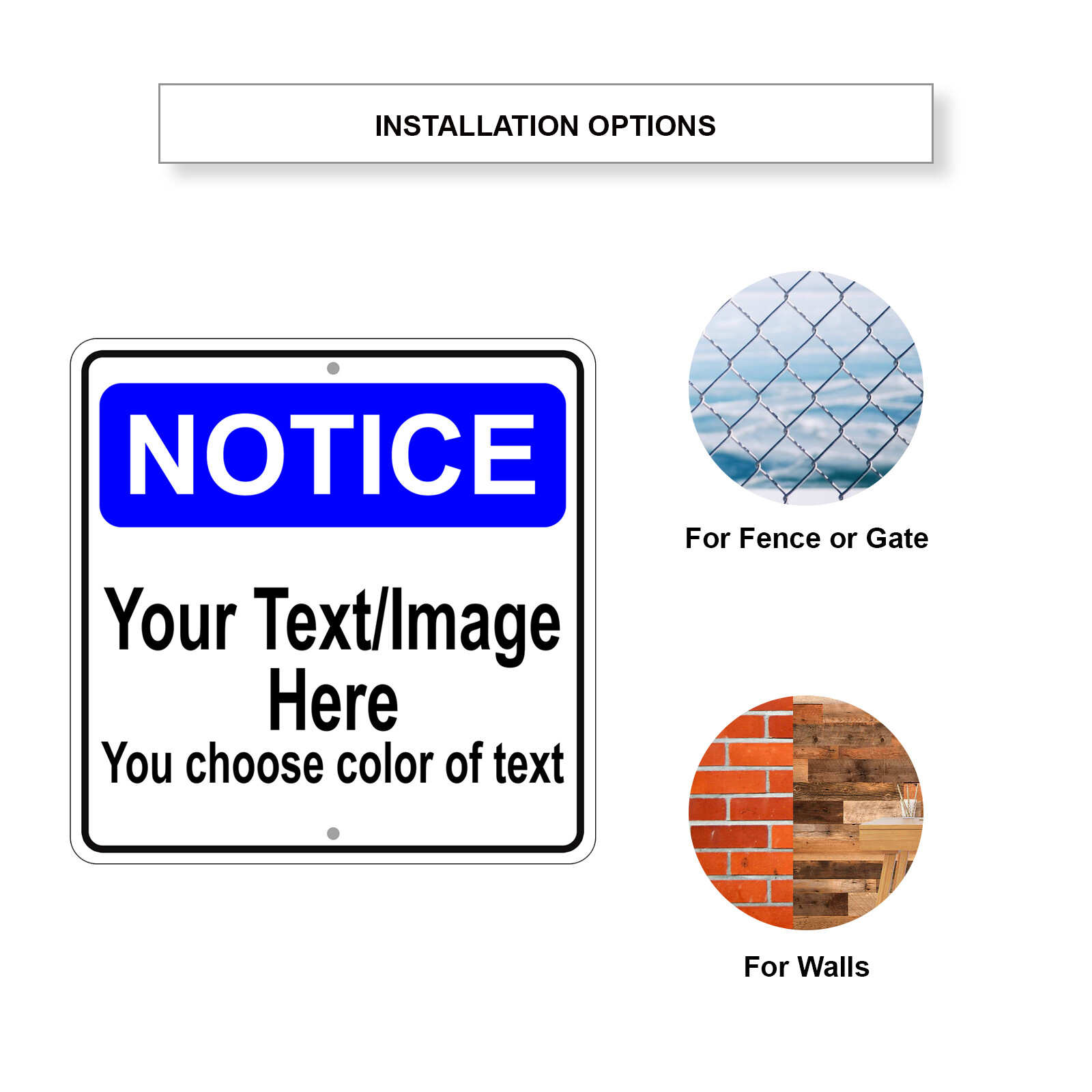 Custom Image Sign Notice Personalized Text Or Image Aluminum Metal 12"x12" Sign