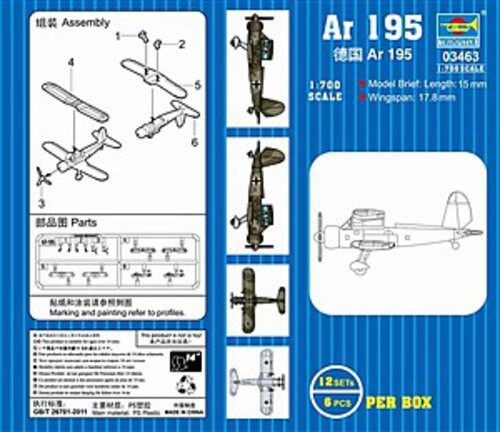 Trumpeter Ar195 Aircraft Set (12/Box) (New Tool) (OCT) - Plastic Model Airplane