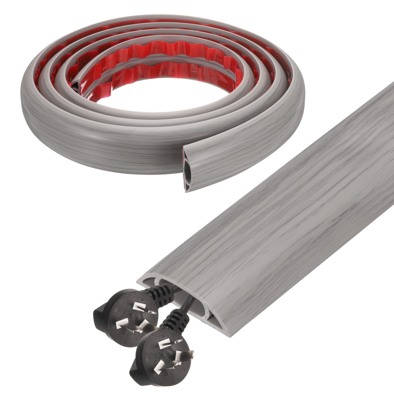 6ft D Cord Cover Floor W0.6" x  H0.33" Hide Cable Wire Covers Wood Grey