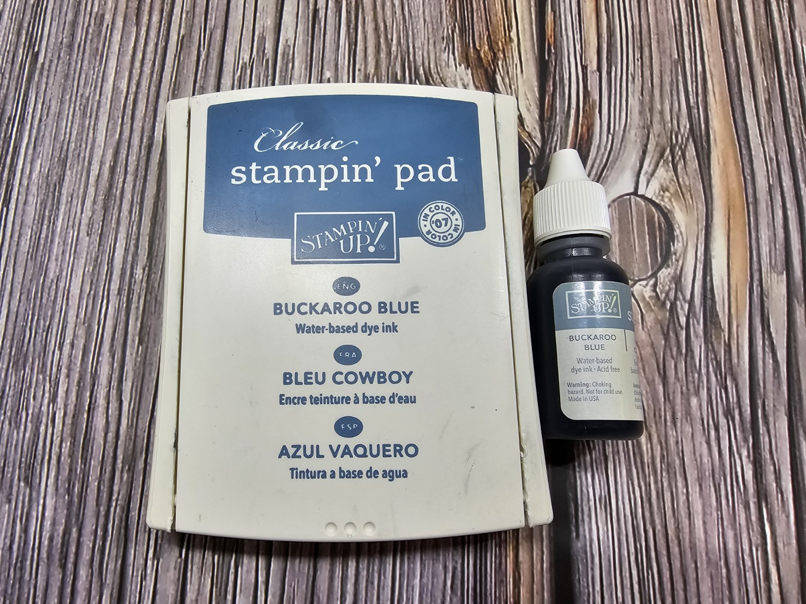 STAMPIN' UP! BUCKAROO BLUE Classic Ink pad & FULL REFILL Old Style LINEN