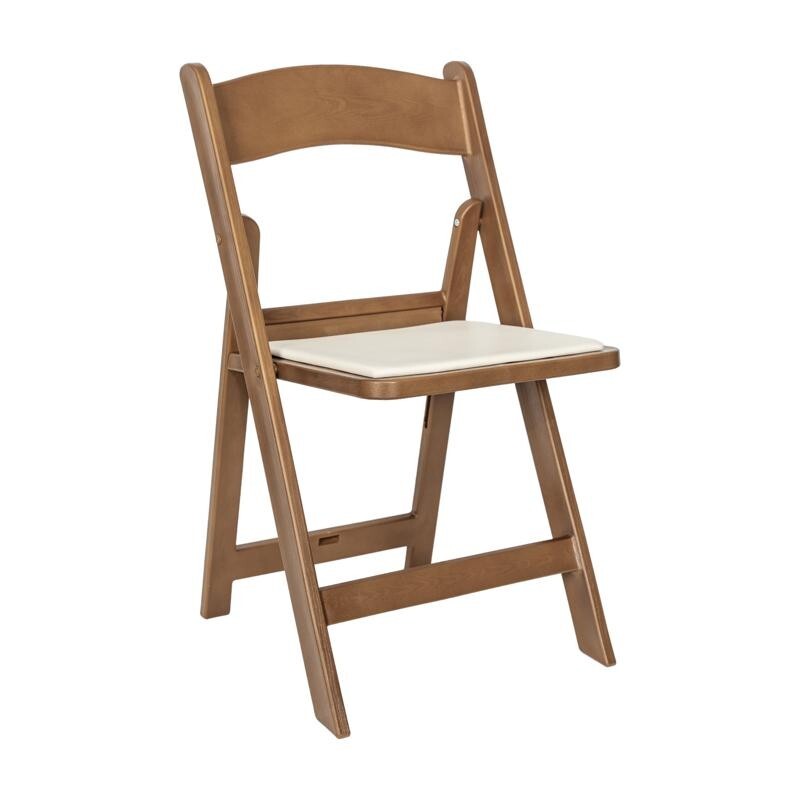 (50 PACK) Chestnut Wood Look Resin Folding Chair with Vinyl Padded Seat