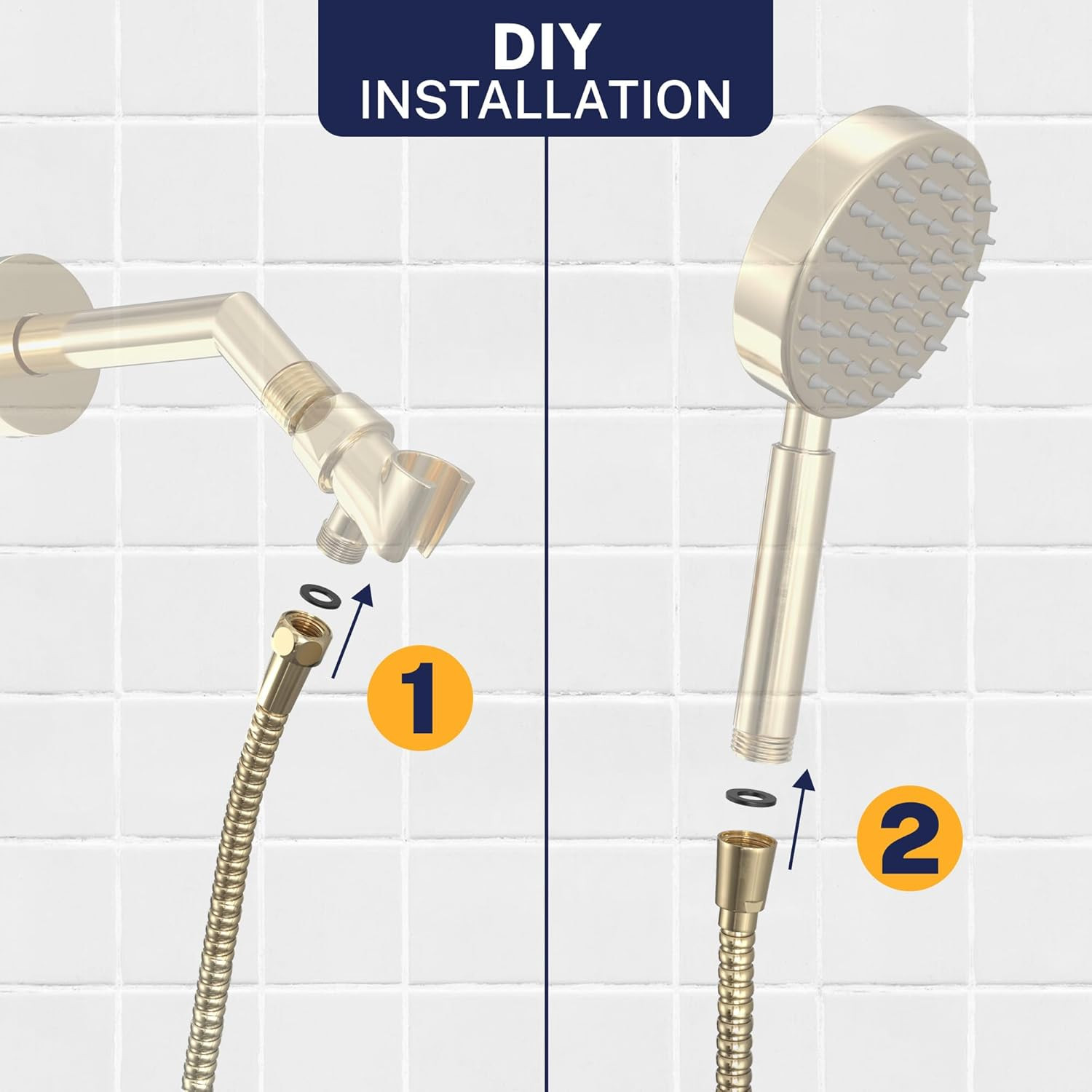 Solid Metal Shower Hose Attachment for Showerhead, Extra-Long 72-Inch Universal