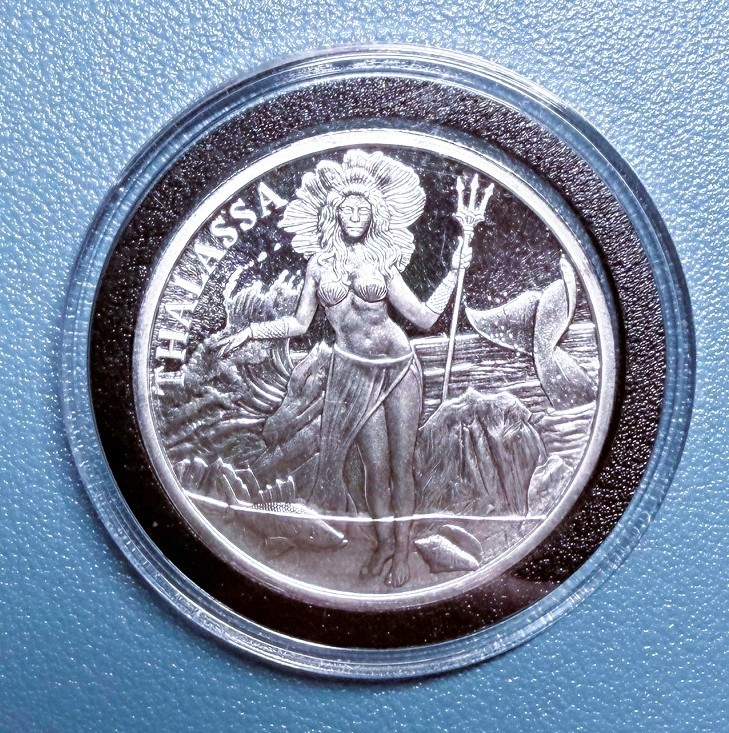 1 oz .999 Silver Thalassa Goddess of the Sea - Trident Silver Round - Capsule