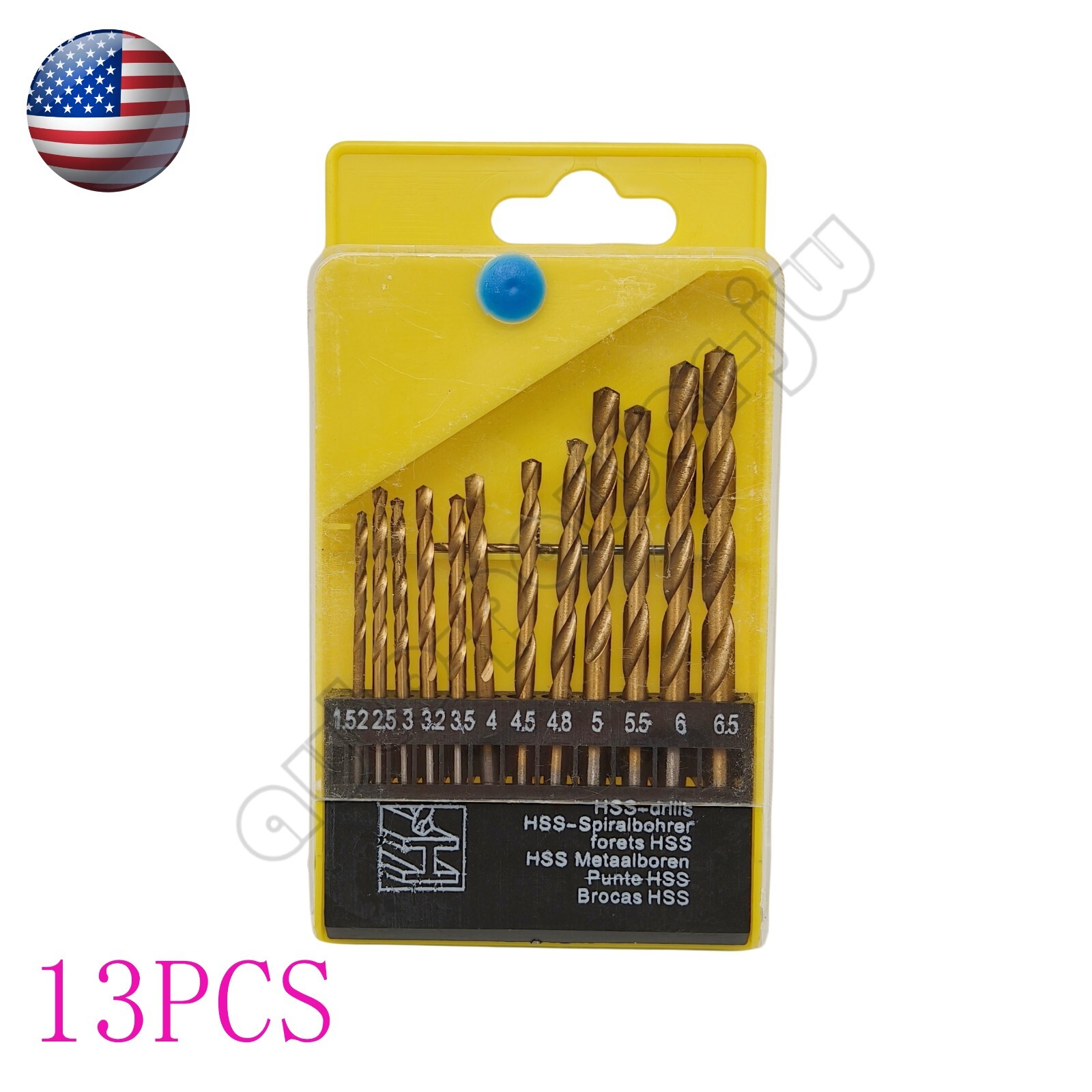 13Pcs Coated Twist Drill Bit Set 1.5-6.5mm Straight Shank For wood Metal