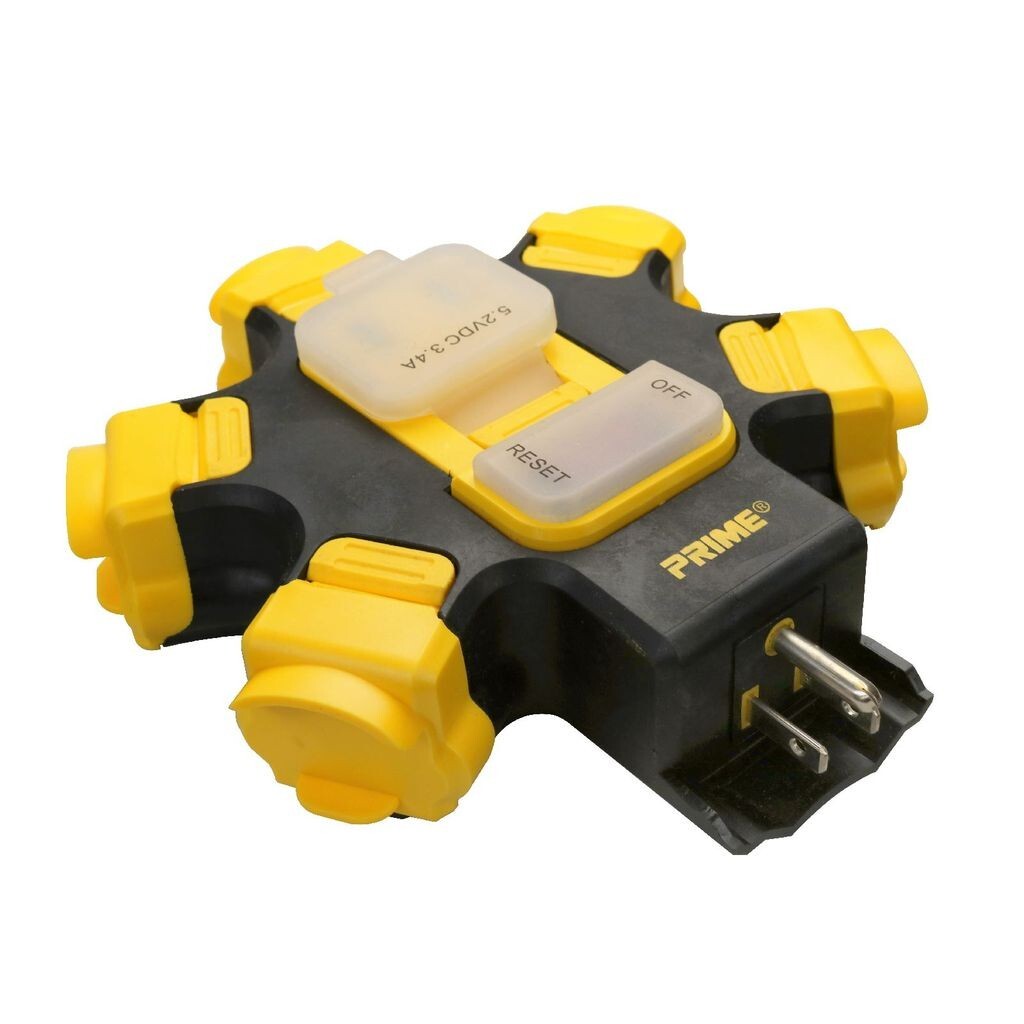 Prime PBPHU345 12gauge 5-Outlet Power Hub w/ 2-Port 3.4A USB Charger 15A Breaker