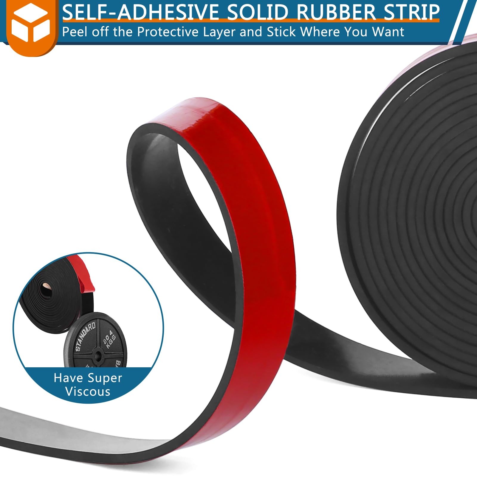 HooTown Adhesive Solid Rubber Strips, 12” W x 12" L, 1/8" Thick