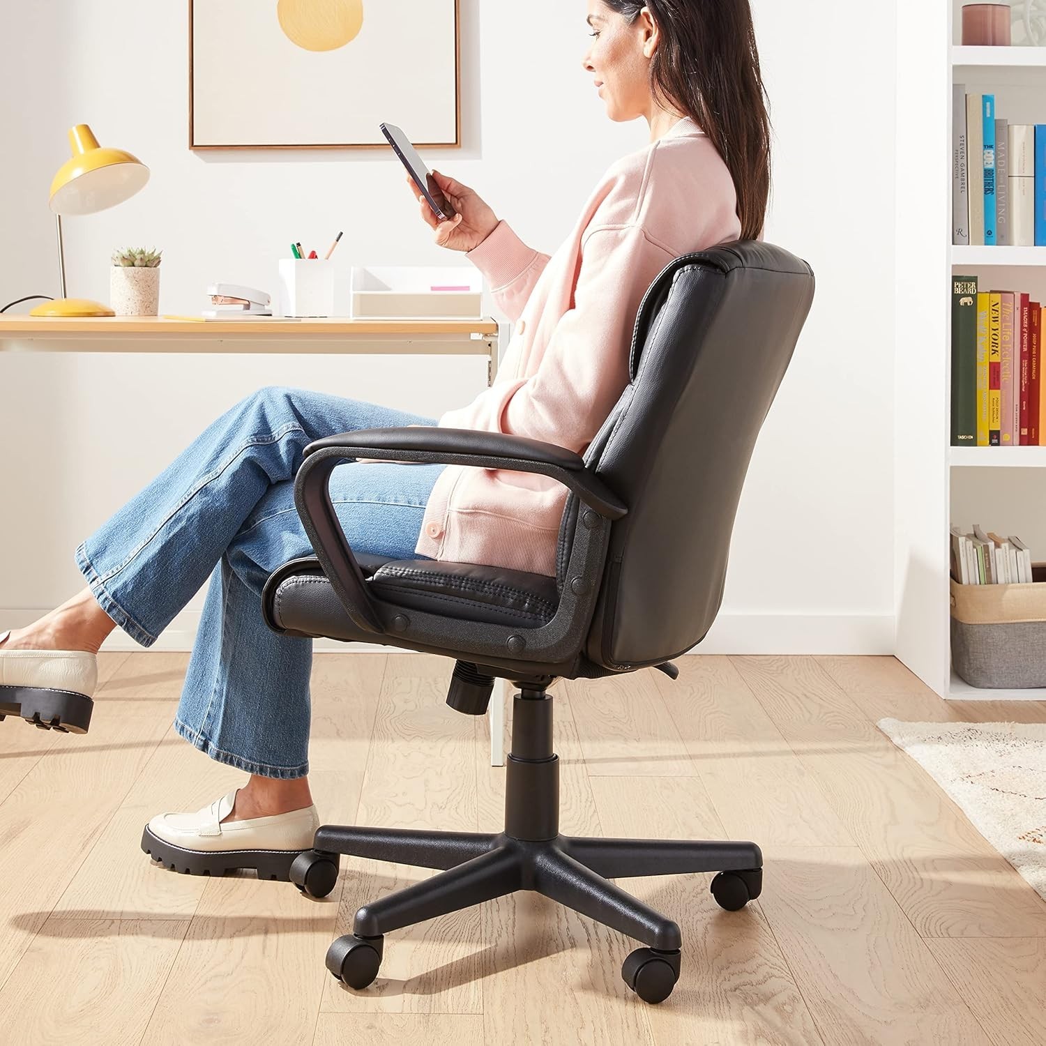 Mid-Back Office Chair - Height Adjustable, Padded Armrests, Sleek Black