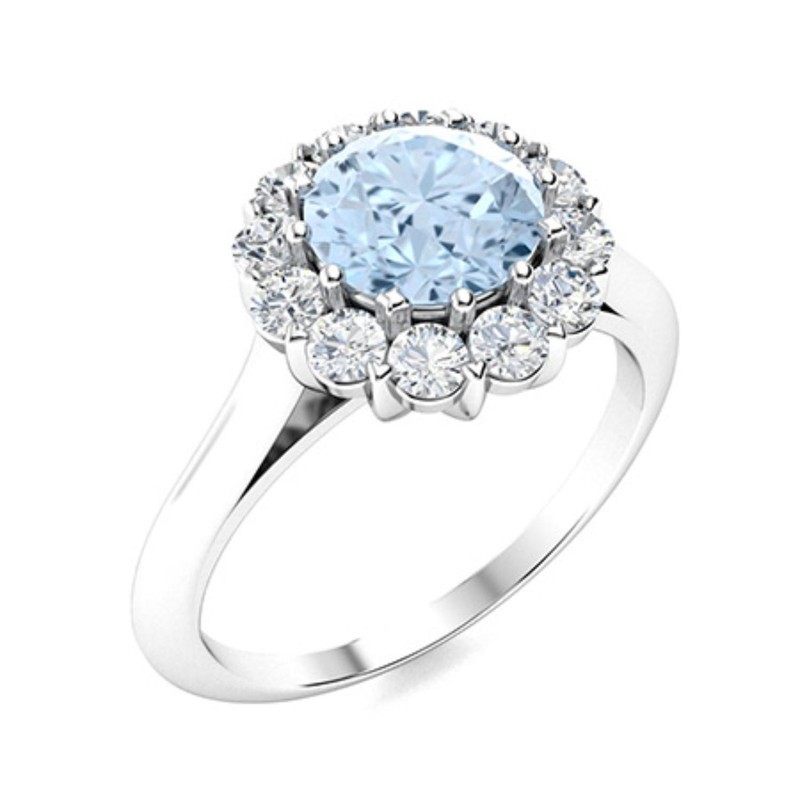 6.50mm Round Aquamarine Ring 925 Sterling Silver Cluster Halo Engagement Ring