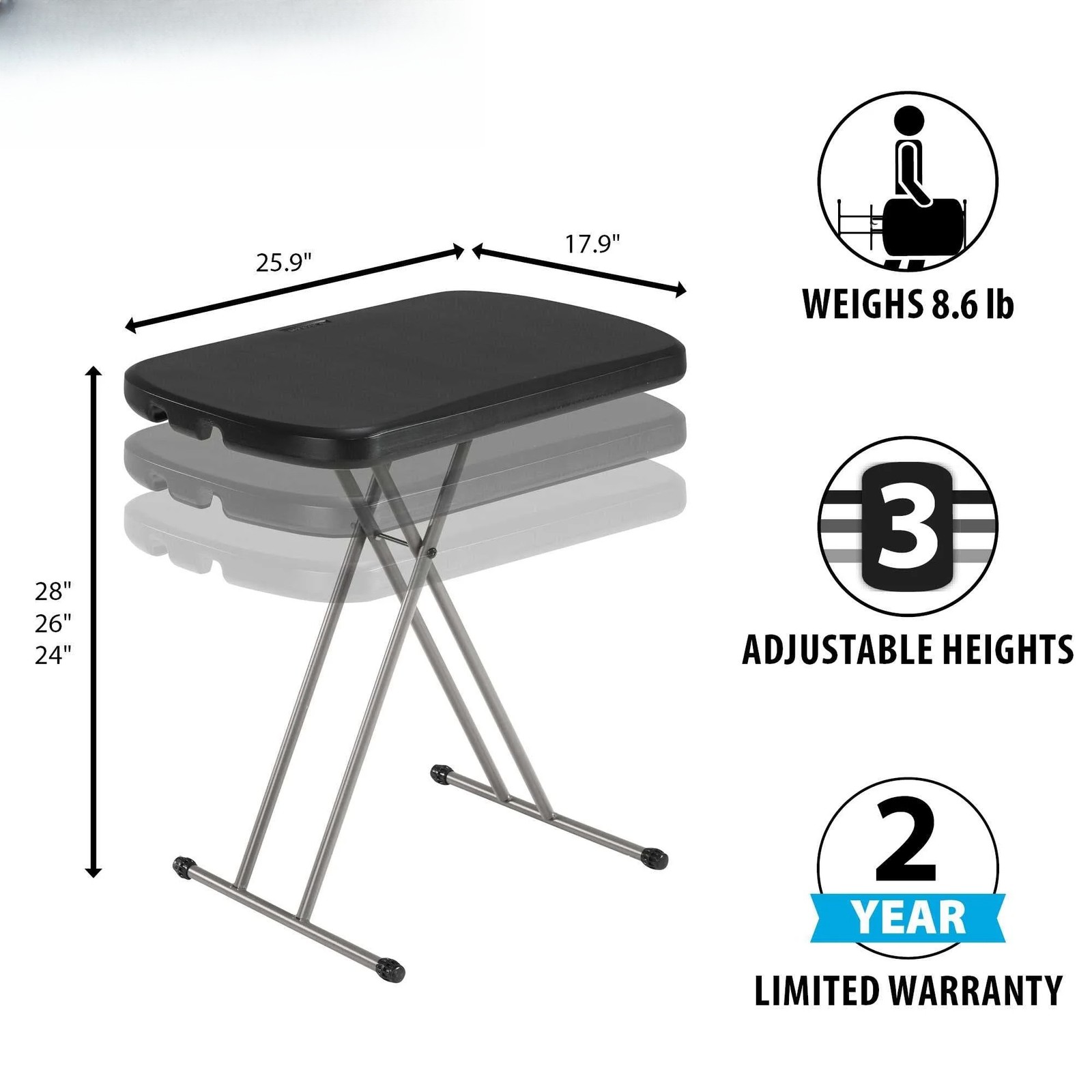 Height Adj. 26 in. Laptop Table/TV Tray, Indoor/Outdoor Light Commercial Grade