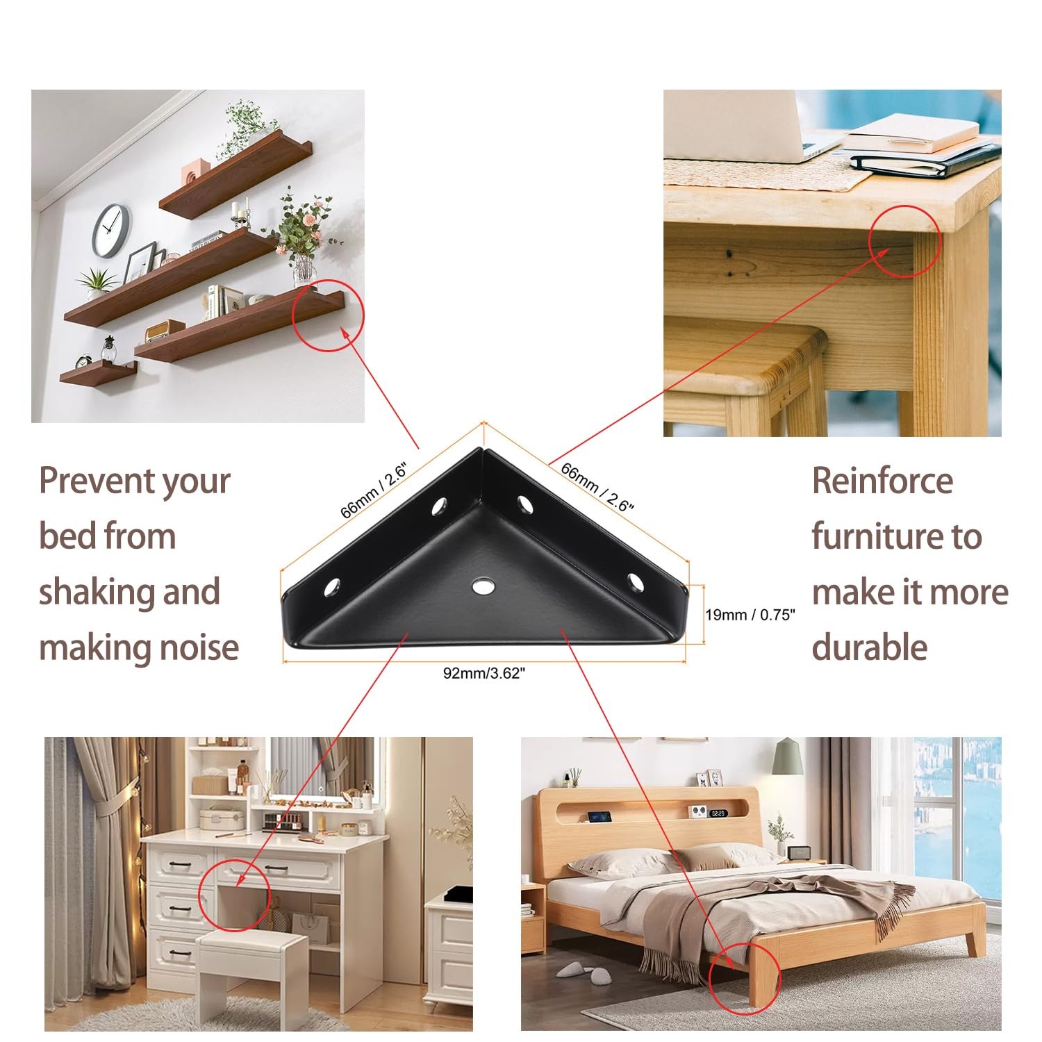 4 PCS Black Hidden Triangular Shelf Bracket Fastener Bed Corner Steel Brace