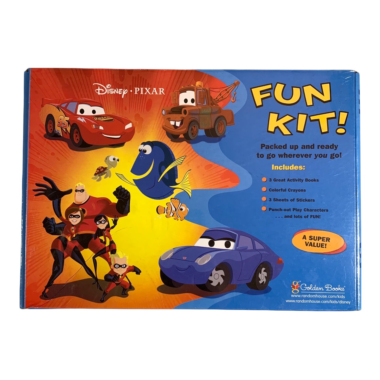 NIB 2007 Disney Pixar Fun Kit Golden Books Cars, Finding Nemo, The Incredibles￼