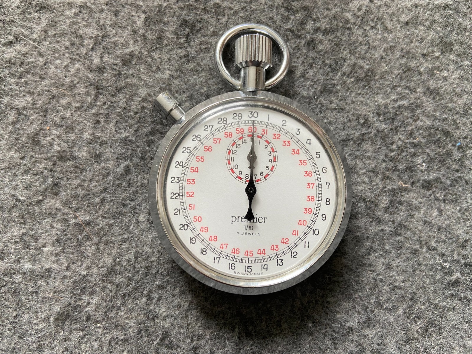 Swiss Made Premier 7 Jewels 1/10 Vintage Mechanical Wind Up Stopwatch