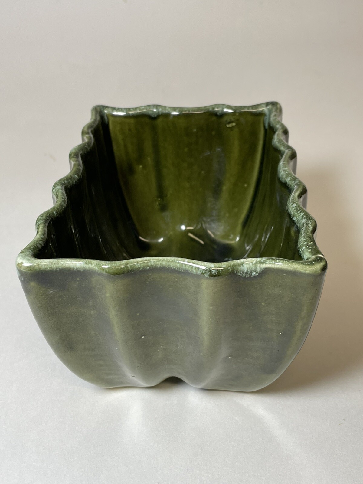 Wavy Ceramic Olive Green Planter 6.5”