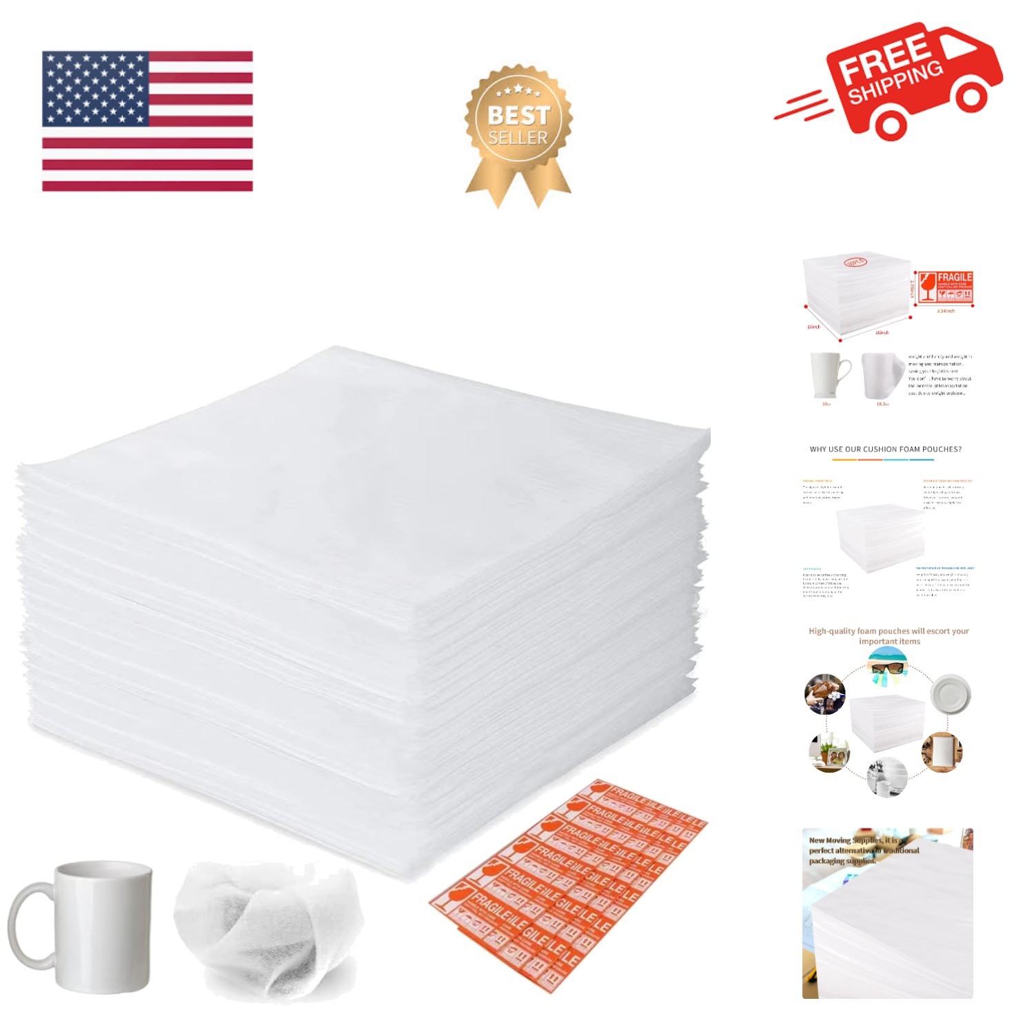 Moving Supplies, 16"x16" 50 Pack Cushion , Packing Supplies for Moving and St...