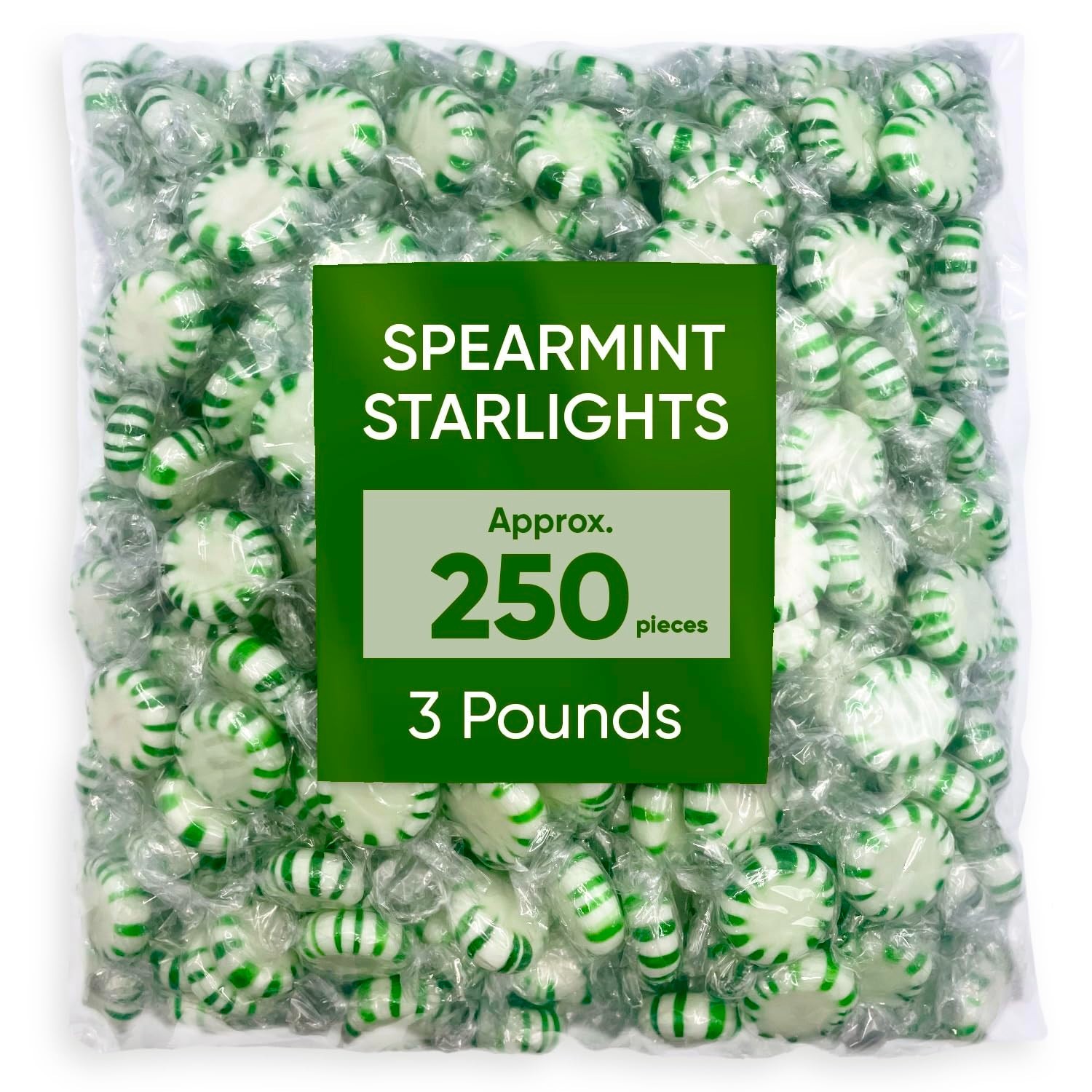 Spearmint Starlight Mints, Individually Wrapped, Bulk Hard Candy (3 Pounds)