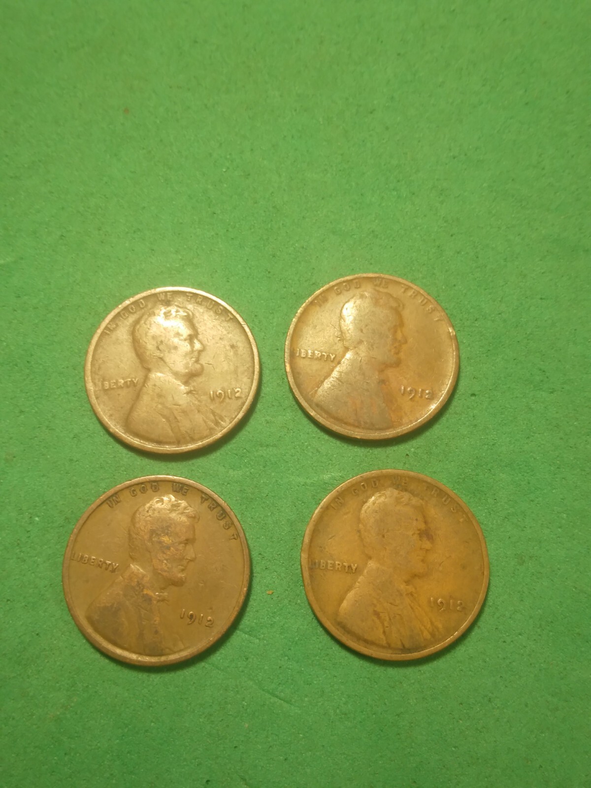 4x 1912 Lincoln Wheat Cents Exact Coins Pictured
