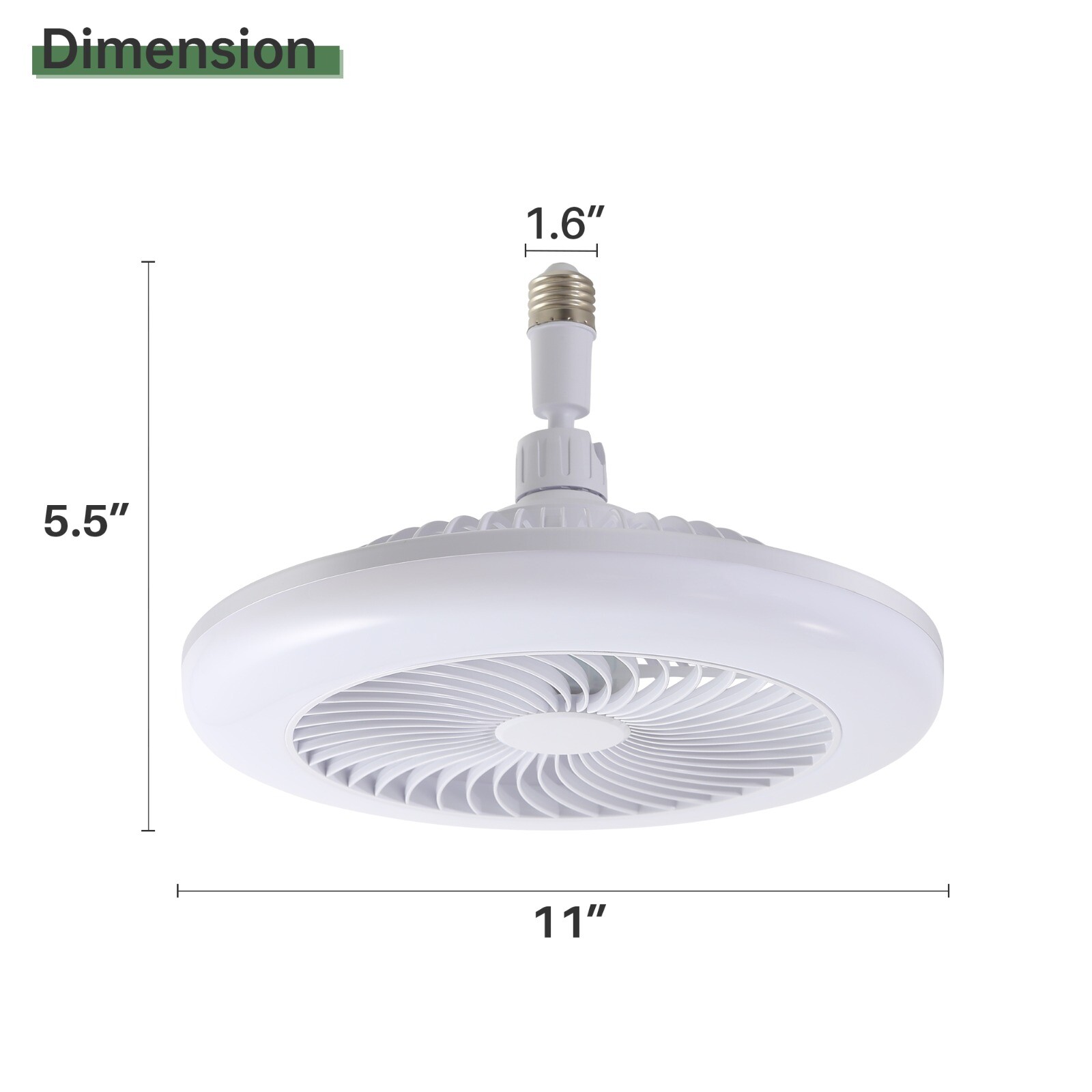 Small 11in Socket Bladeless Ceiling Fan & Dimmable LED/3 Speeds/Easy Install Fan