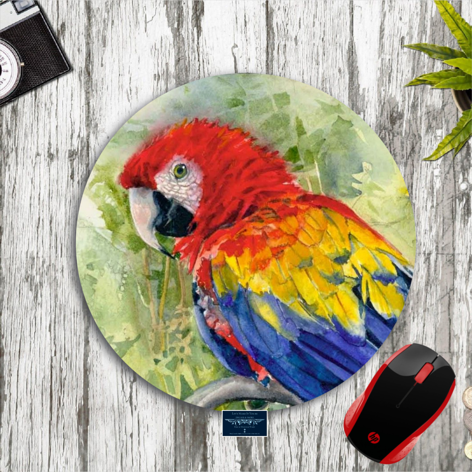 TROPICAL PARROT ART CUSTOM 8" ROUND PC DESK MAT MOUSE PAD HOME SCHOOL OFFICE