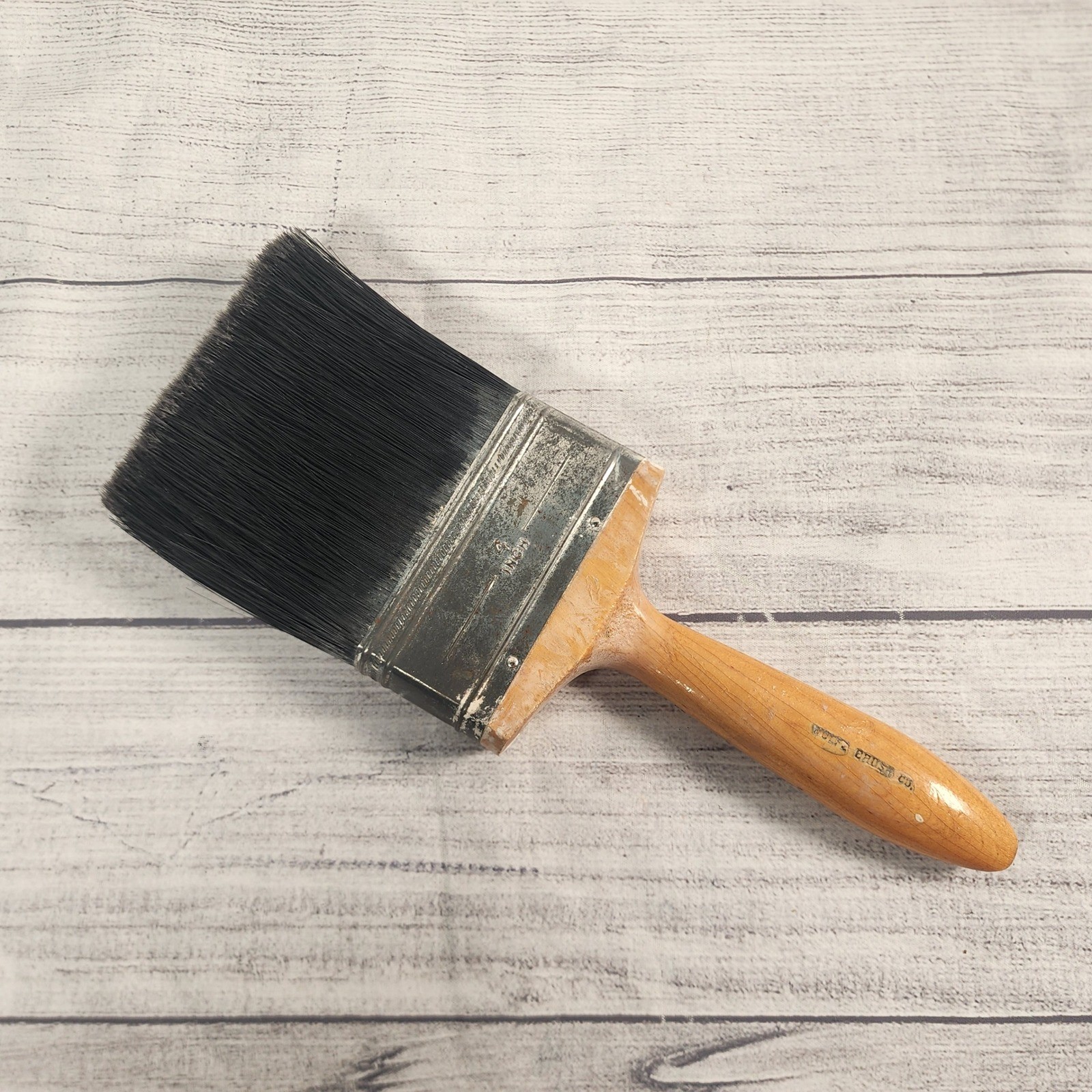 Vintage Wolfe Brush Co 4 Inch Paint Brush Wood Handle Black Bristles Made in USA