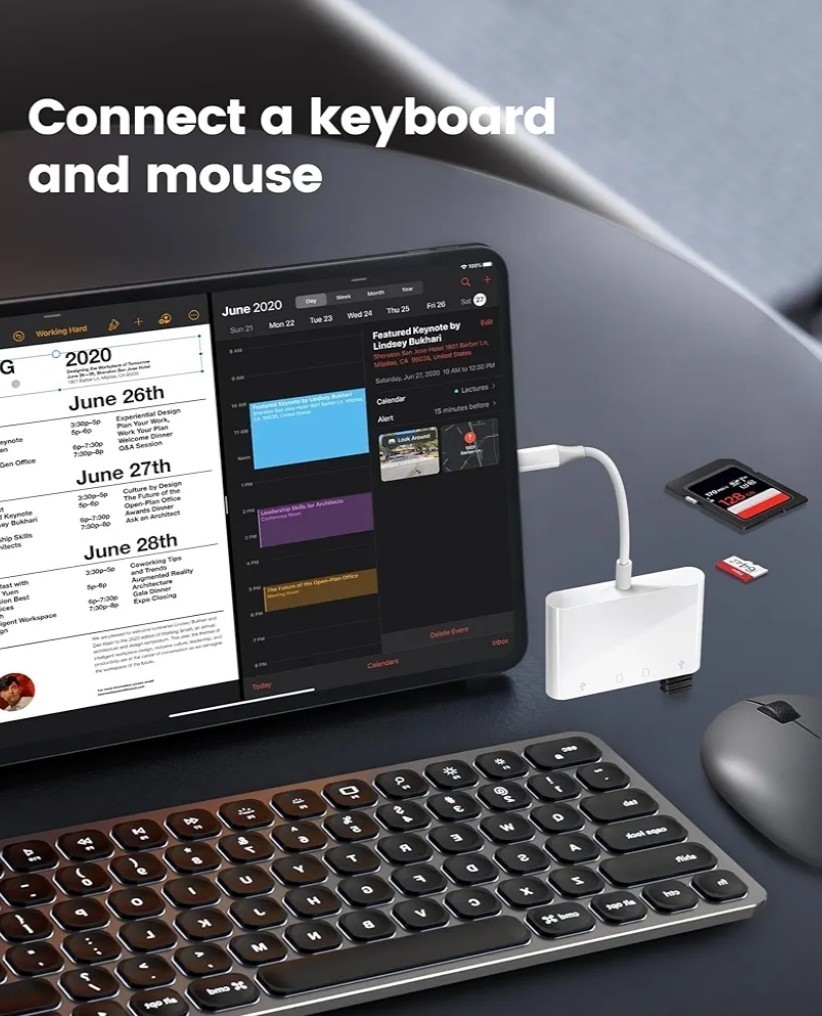 USB C SD Card Reader, Type C 4-Slots Memory Card Adapter with Dual USB Ports