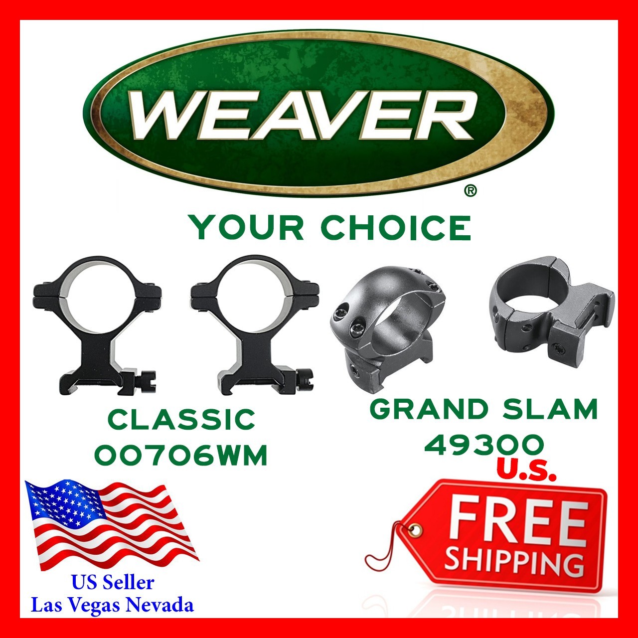 Weaver Grand Slam 49300  &  Weaver Classic 00706WM Scope Mounts   44mm OBJ  Lens