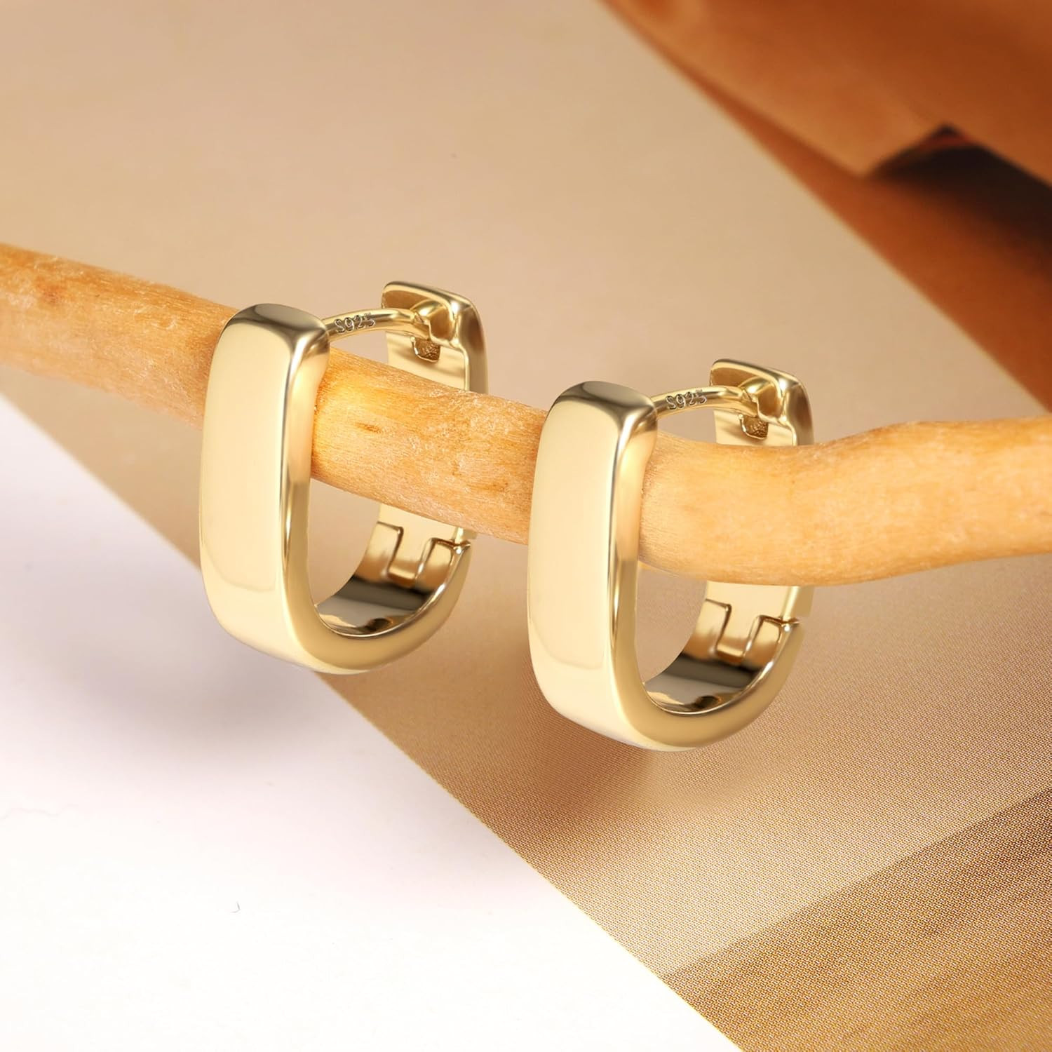 925 Silver 14K Gold-Plated Chunky Huggie Hoop Earrings Small Thick Women