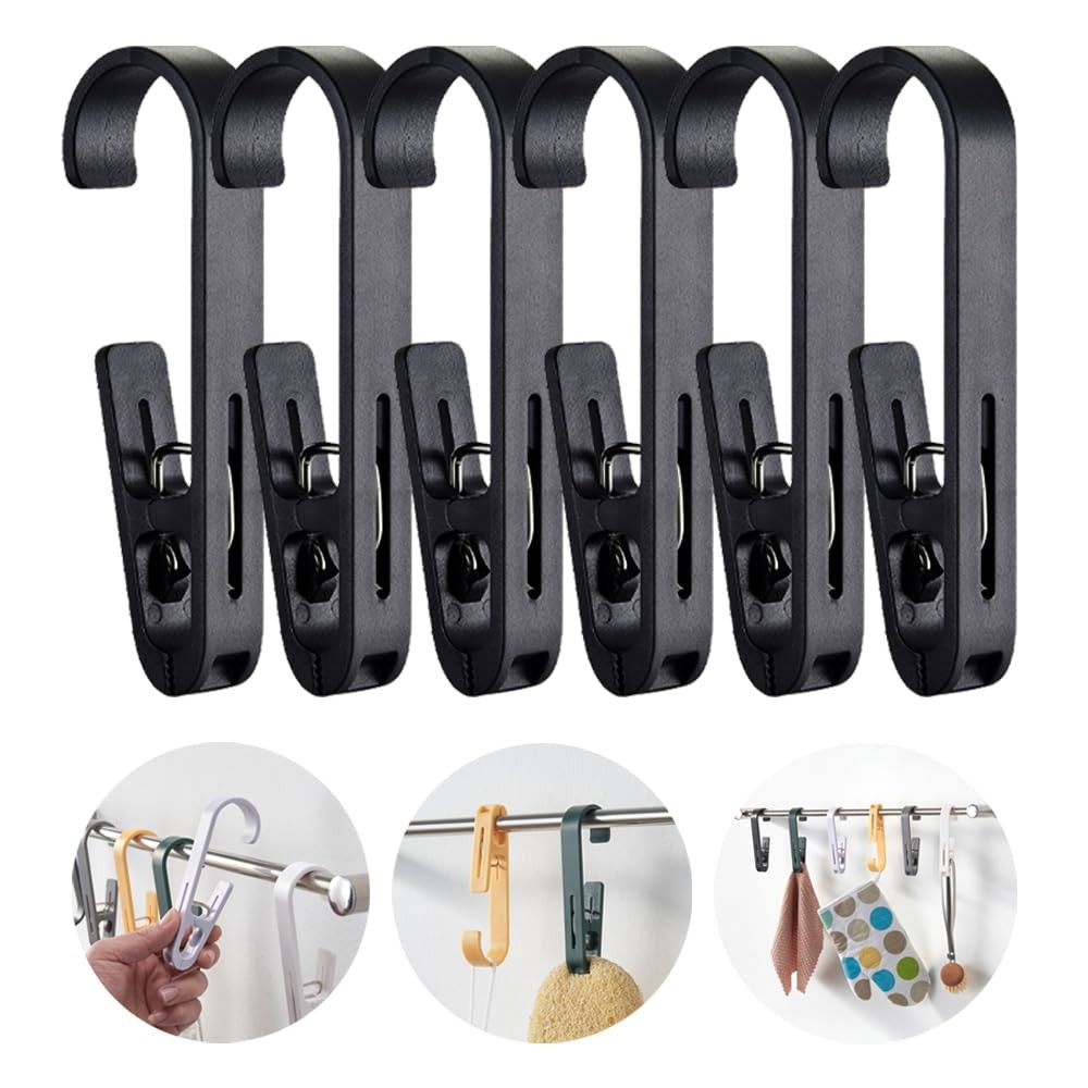 6Pcs Laundry Hooks with Clips Hanger Closet Organizer Clamps Hanging Socks Bo...