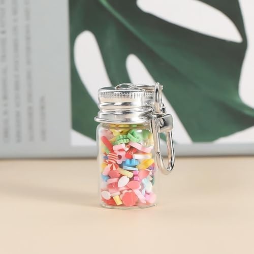 10Pcs Mini Glass Bottles with Lids & Keychains for DIY Crafts 7ML