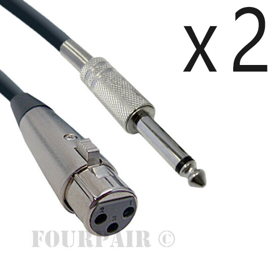 2 Pack Lot 6ft XLR 3-Pin Female to 1/4" Mono Shielded Microphone Mic Audio Cable