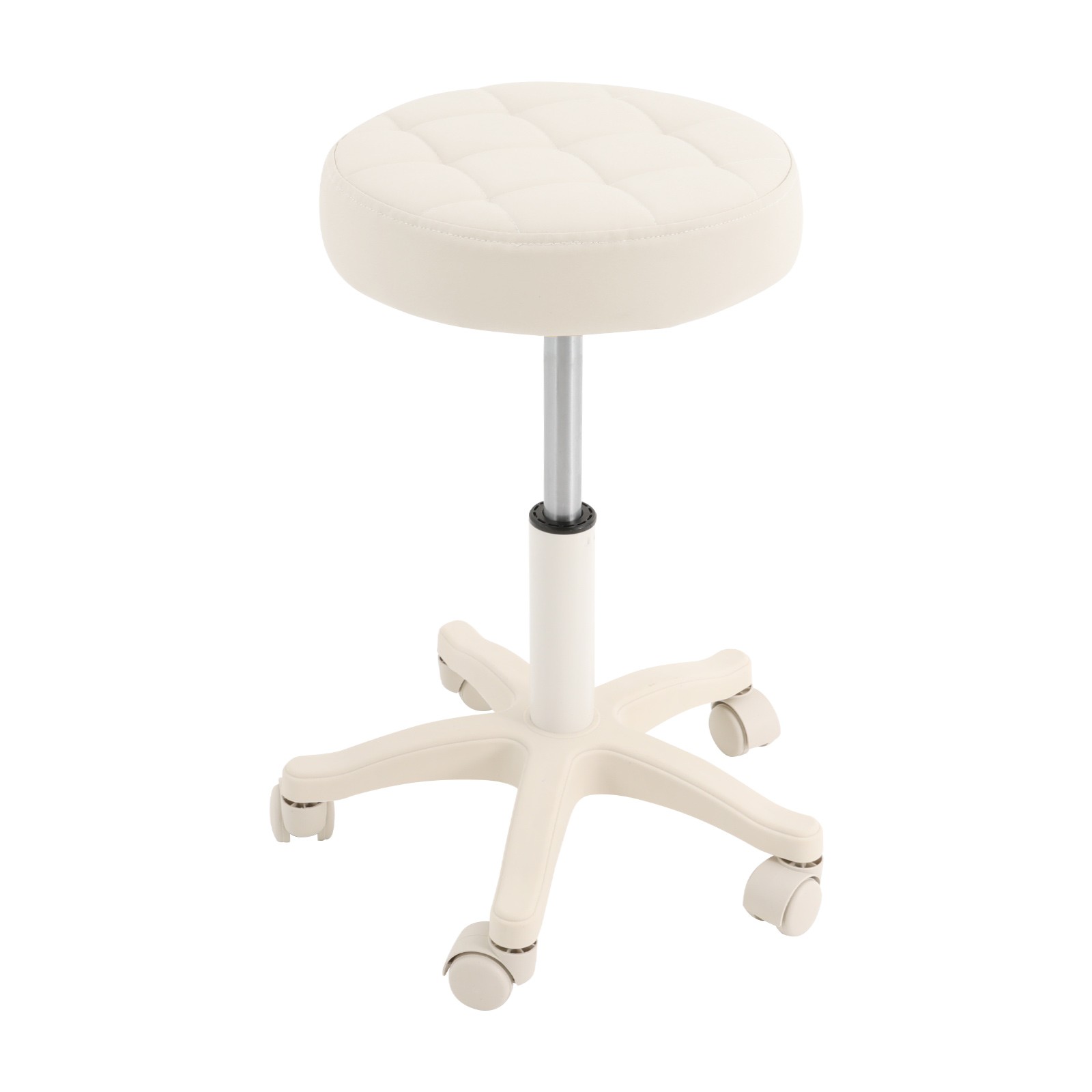 PU Leather Round Rolling Stool with Wheels, Height Adjustable Bar Stool