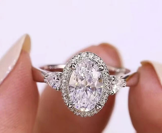 2.75 Ct Oval Cut Lab-Created Diamond Halo Engagement Ring 14K White Gold Plated