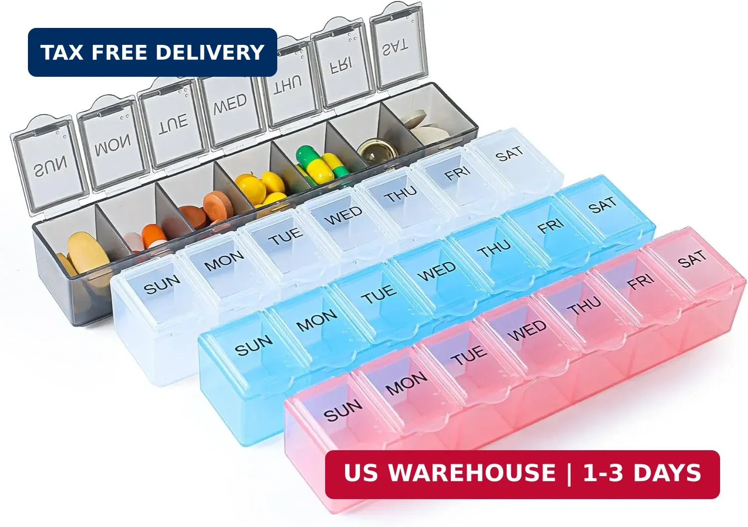 4 Pack Weekly Pill Organizer, 7 Days Pill Case Travel Daily Pill Box Portable Me