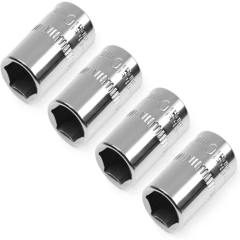 1/4 Inch Drive 10mm Shallow Socket 6 Point Metric Chrome Vanadium Steel Set of 4